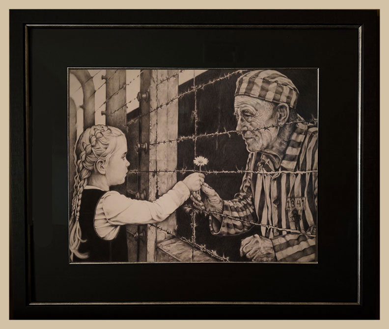 Shake Off The Demon by David Schure, shown in its actual black frame and wide black mat
